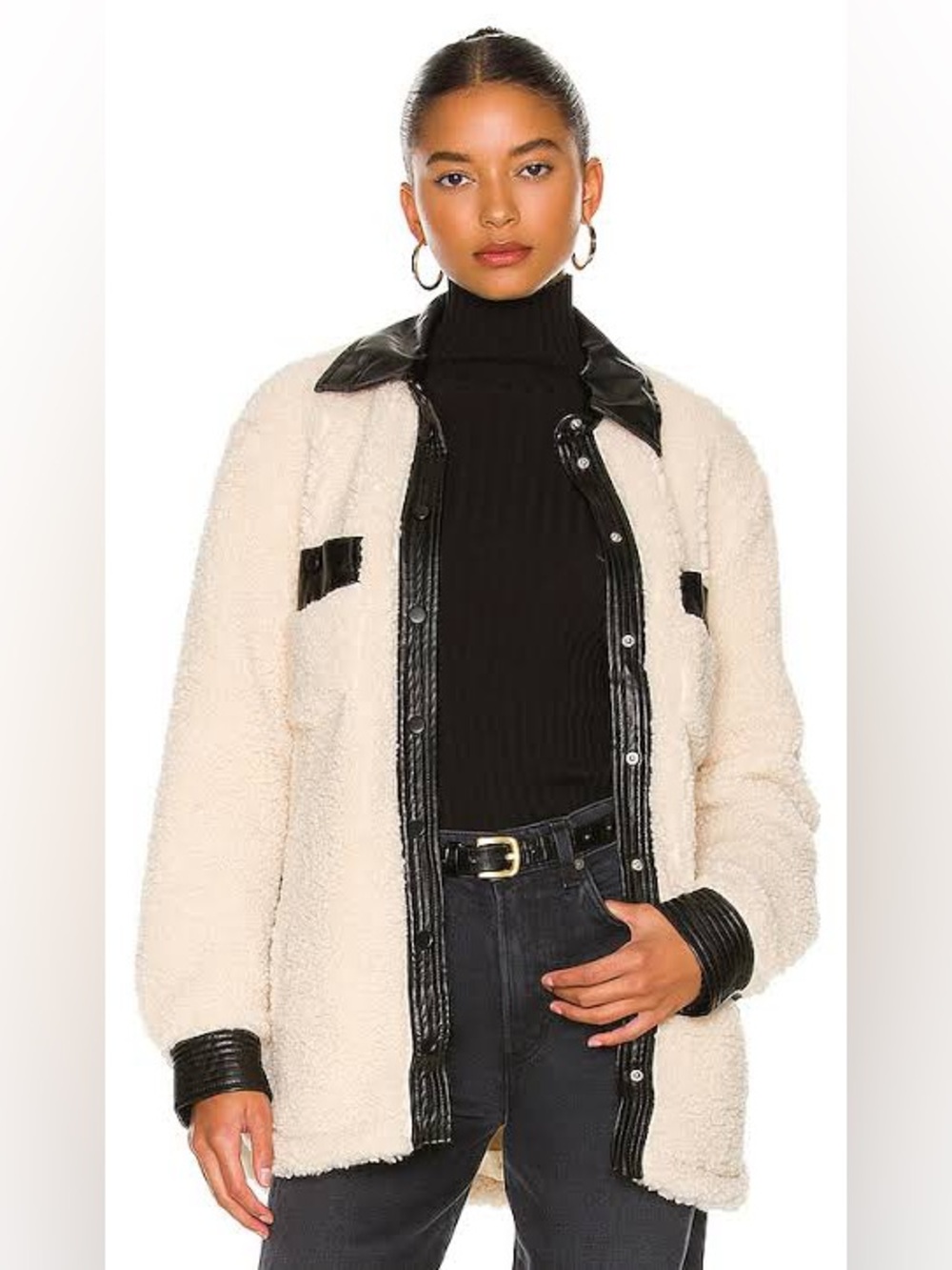 Blank NYC Cream Sherpa Jacket with Black Trim
